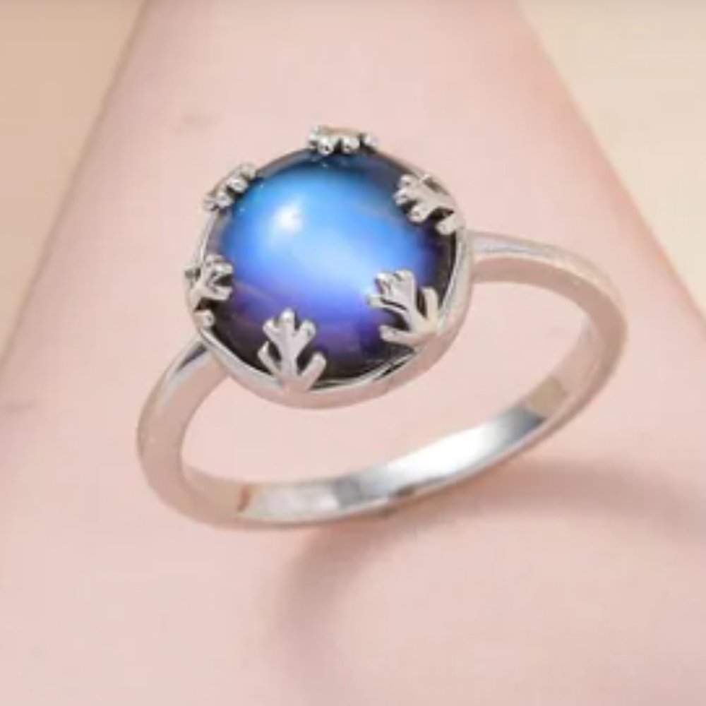 Aurora Moonstone (D) Solitaire Ring/Platinum Over Sterling Silver - Picture 2 of 4